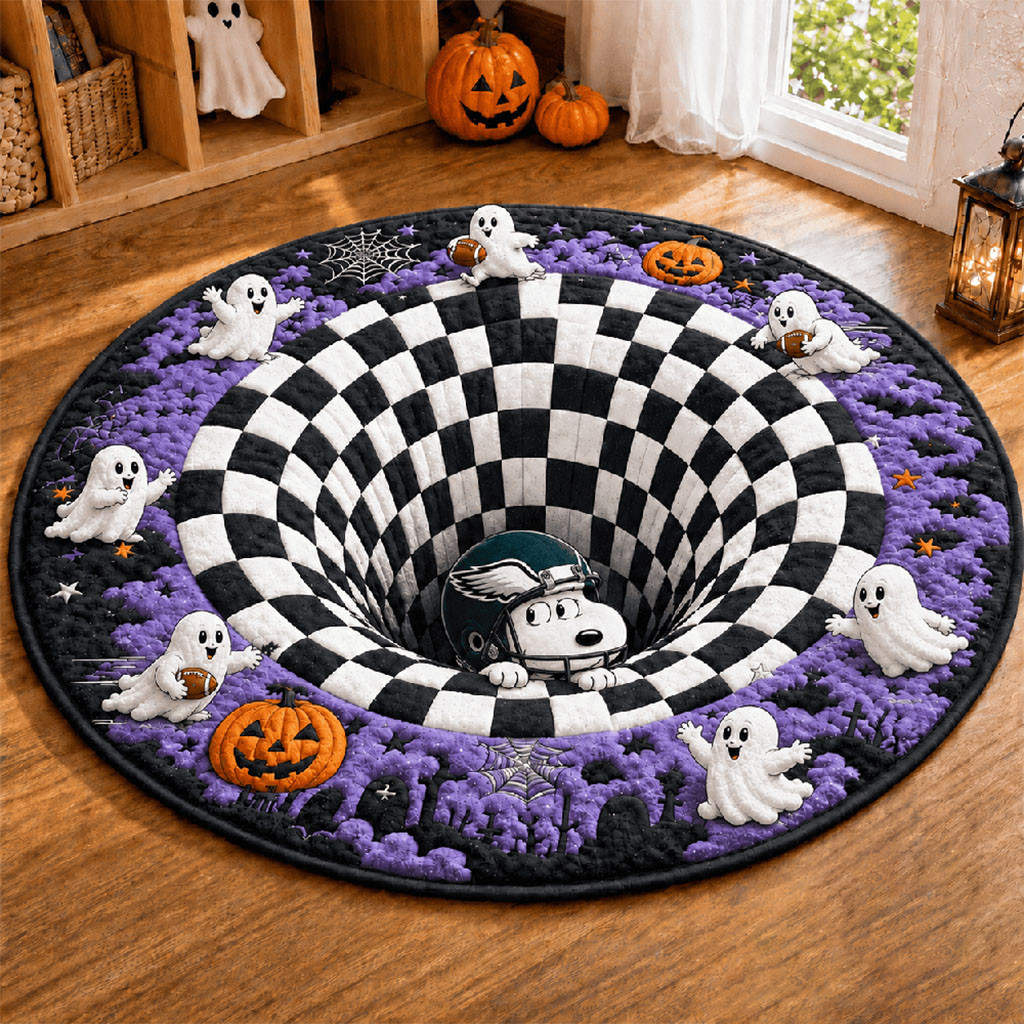 Philadelphia Eagles X Snoopy Merch 2026 Halloween Quilted Round Mat Living Room Decoration