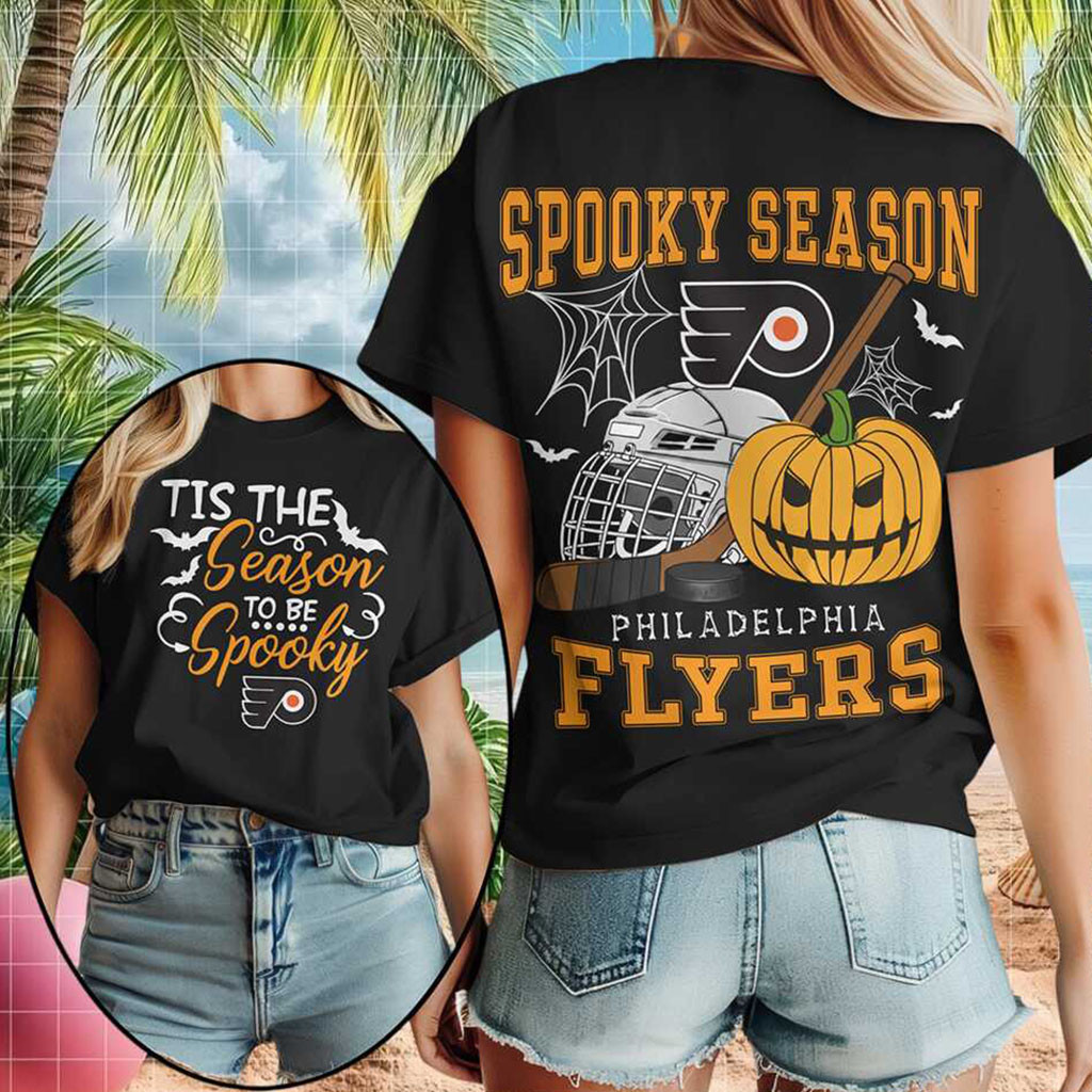 Philadelphia Flyers Spooky Season Halloween Pumpkin Shirt Flyers Merch Gifts For Ice Hockey Fans
