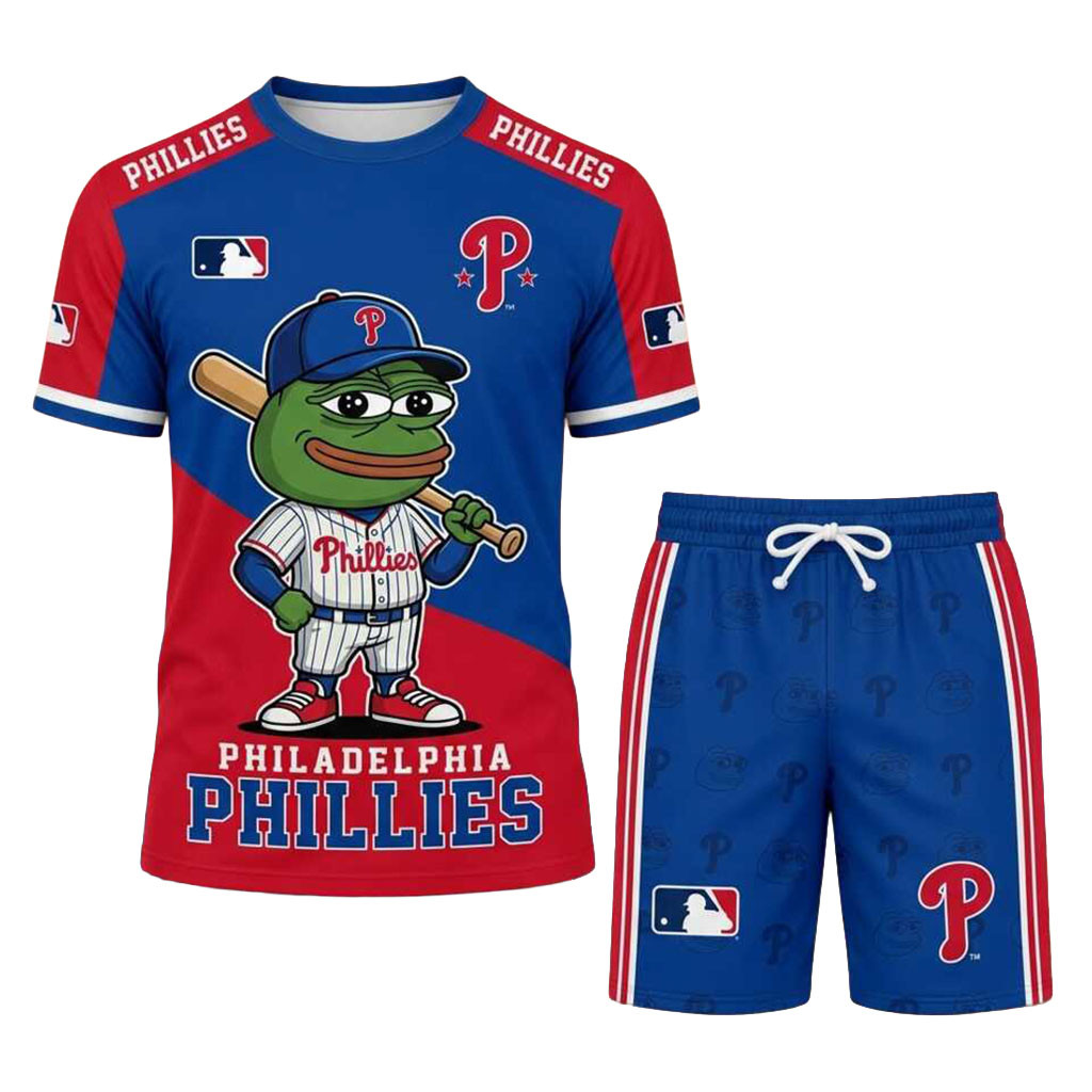 Philadelphia Phillies Pepe The Frog Mascot Shirt And Shorts Set Phillies Merch Baseball Fan Gift