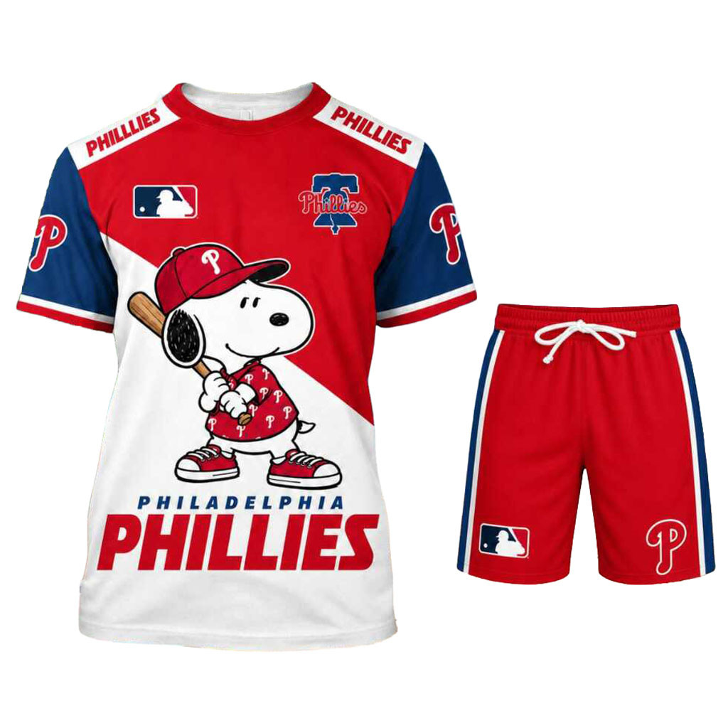 Philadelphia Phillies Snoopy Baseball Cartoon Sports Shirt And Shorts Phillies Merch Fan Gifts