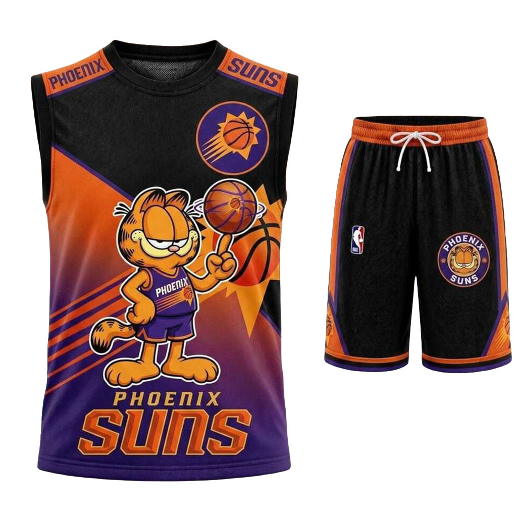 Phoenix Suns Garfield Basketball Muscle Tank And Shorts Phoenix Suns Merch Gifts For Fans