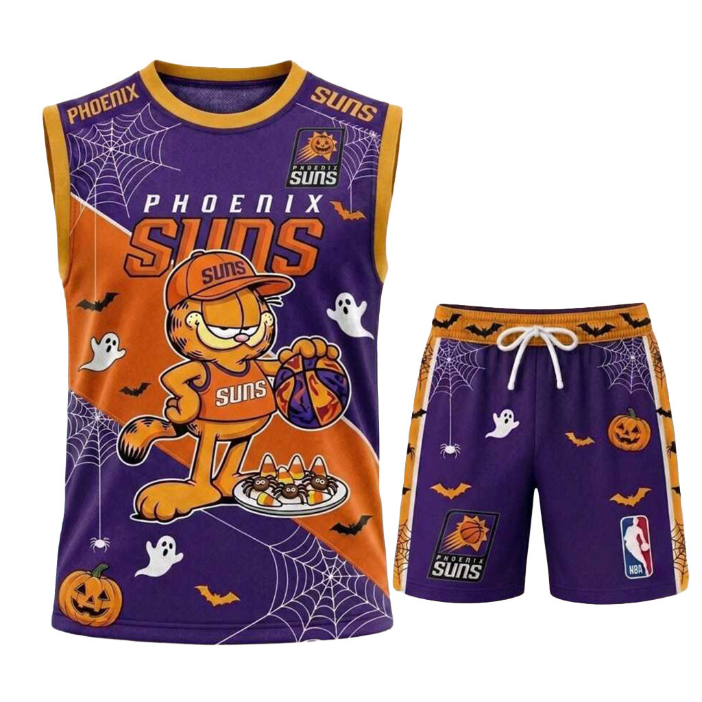 Phoenix Suns Garfield Halloween Basketball Muscle Tank And Shorts Suns Merch Gifts For Husband
