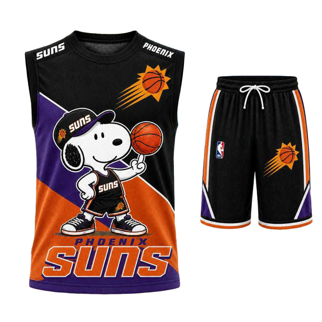 Phoenix Suns Snoopy Mascot Tank Top And Shorts Set Phoenix Suns Merch Gift For Basketball Lover