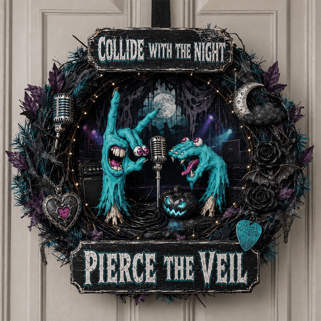 Pierce The Veil Halloween Door Sign Collide With The Night Wreath Pierce The Veil Merch Decor Pierce The Veil Halloween Door Sign Collide With The Night Wreath Pierce The Veil Merch Decor