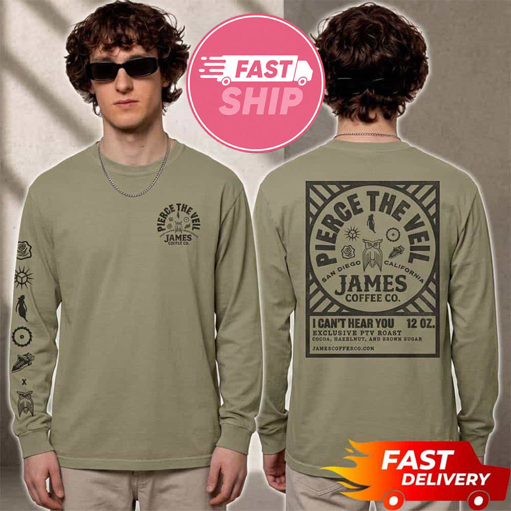 Pierce The Veil X James Coffee Merch San Diego California I Can't Hear You Long Sleeve Shirt