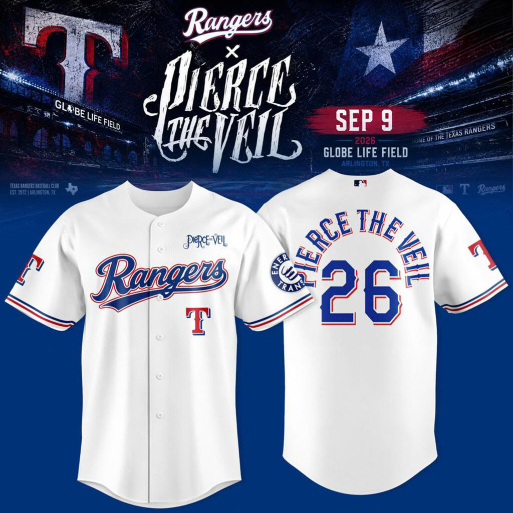 Pierce The Veil x Texas Rangers 2026 Graphic Baseball Jersey Rangers Merch Presents For Fans