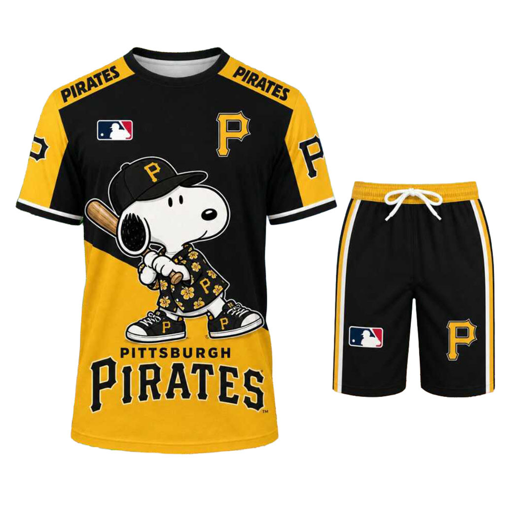 Pittsburgh Pirates Snoopy Baseball Cartoon Character Shirt And Shorts Pirates Merch Fan Present