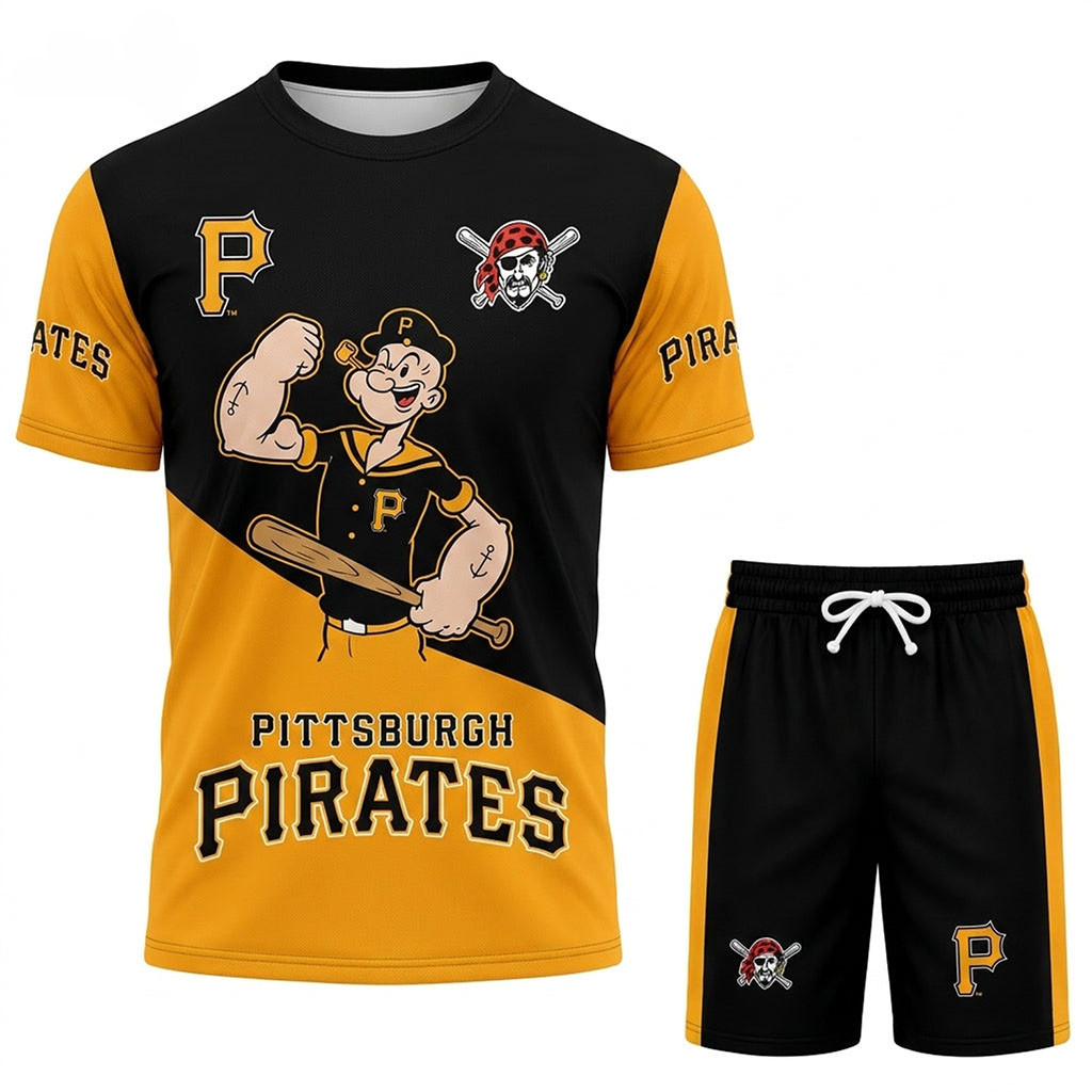 Pittsburgh Pirates X Popeye The Sailor T-Shirt And Shorts Set Pittsburgh Pirates Merch Fan Gift