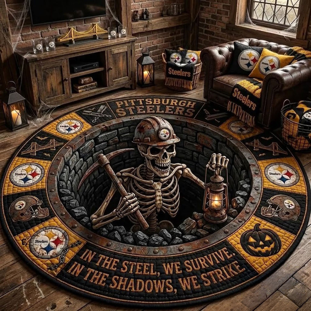 Pittsburgh Steelers 2026 Monster Halloween Quilted Round Mat Steelers Merch Living Room Decor