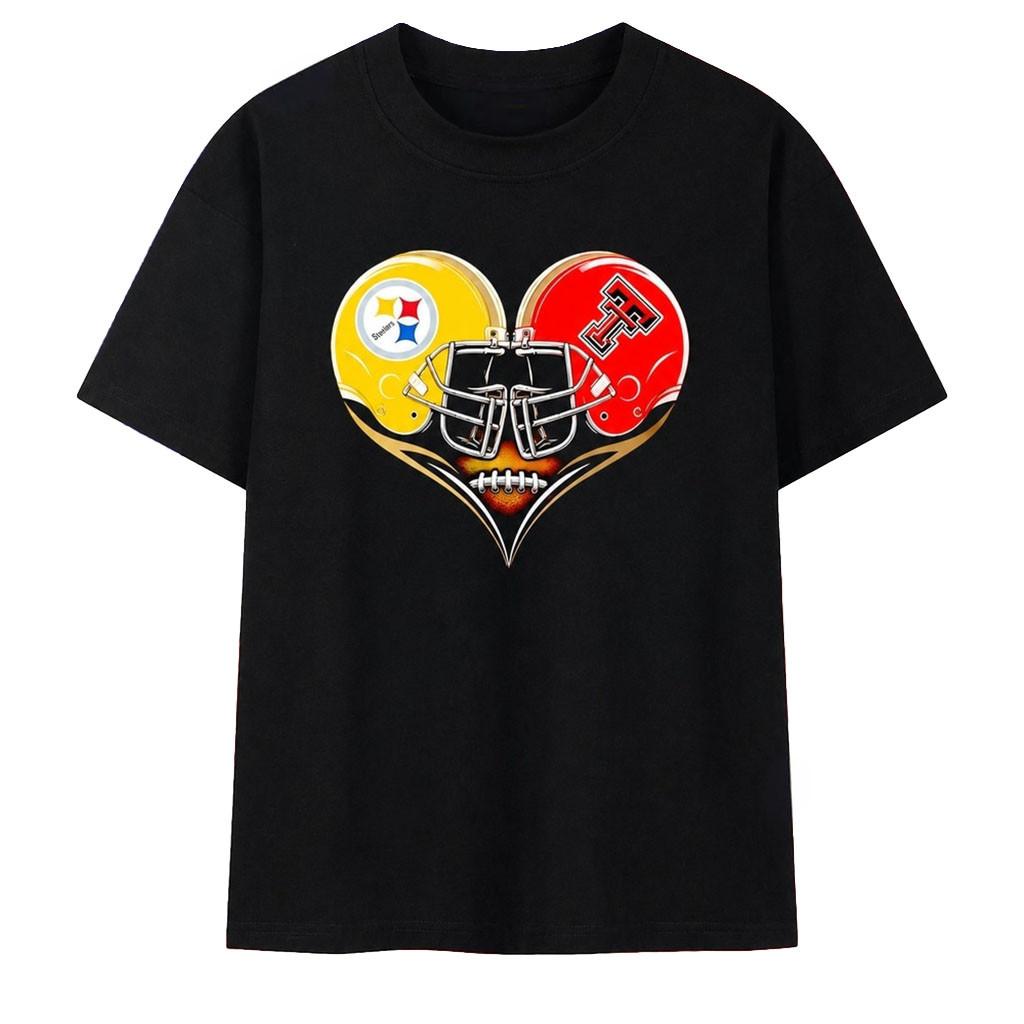 Pittsburgh Steelers and Texas Tech Red Raiders Football Heart T-Shirt Gifts For Football Fan Pittsburgh Steelers and Texas Tech Red Raiders Football Heart T-Shirt Gifts For Football Fan