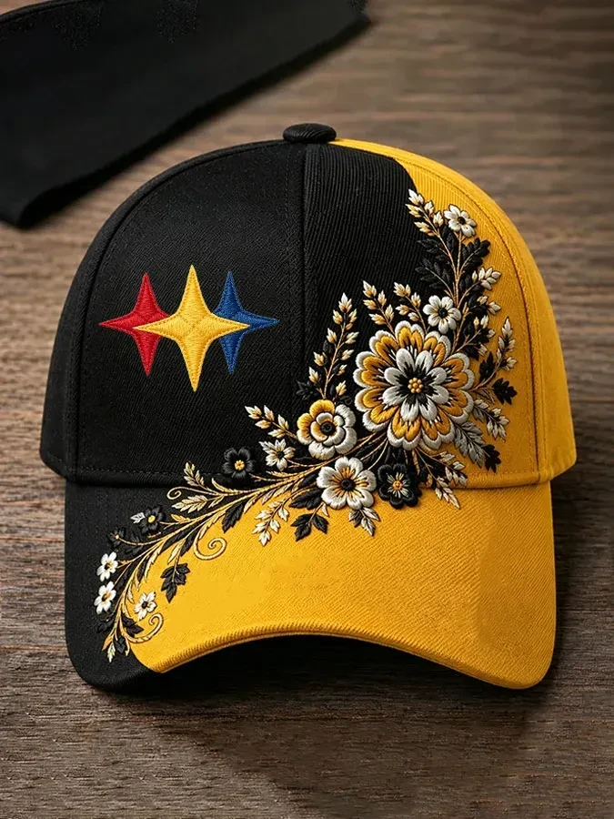 Pittsburgh Steelers Football Floral Hat Pittsburgh Game Day Cap Gift For Steelers Fan Pittsburgh Steelers Football Floral Hat Pittsburgh Game Day Cap Gift For Steelers Fan