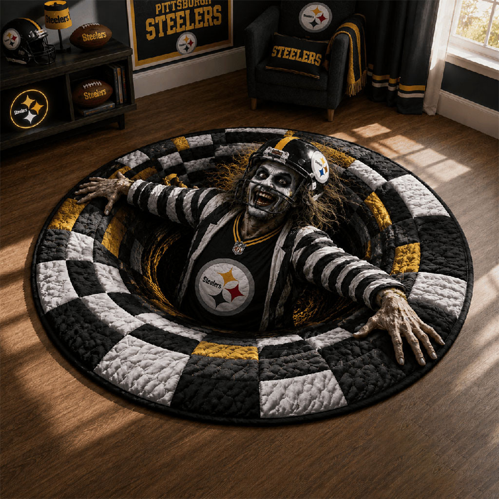 Pittsburgh Steelers Halloween 2026 Zombie Quilted Round Mat Steelers Merch Living Room Decor
