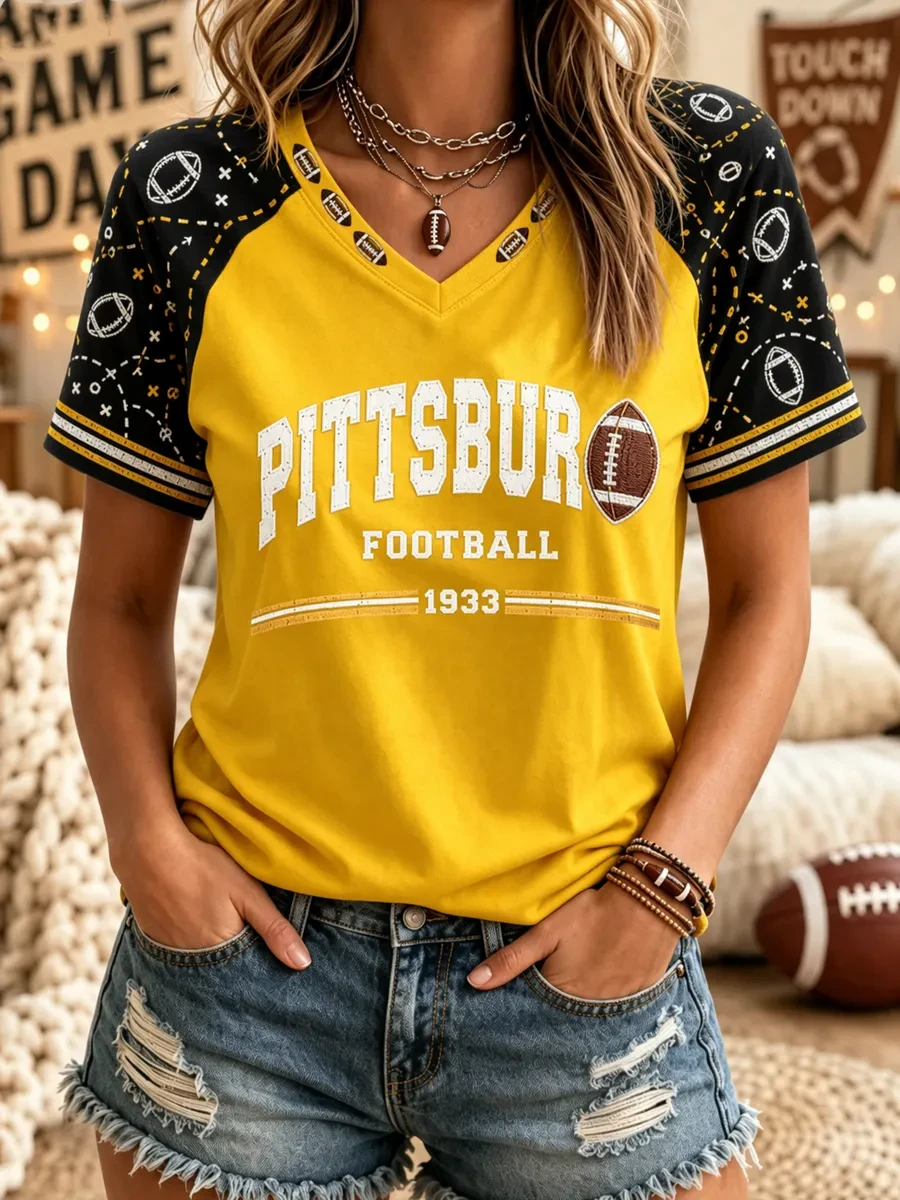 Pittsburgh Steelers Merch Football V-Neck T-Shirt Sunday Game Day Steelers Nation Fan Gifts