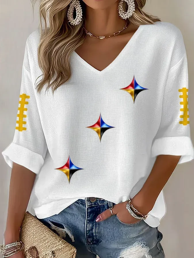 Pittsburgh Steelers Merch Game Day Long Sleeve V-Neck T-Shirt Pittsburgh Tailgate Fan Gift