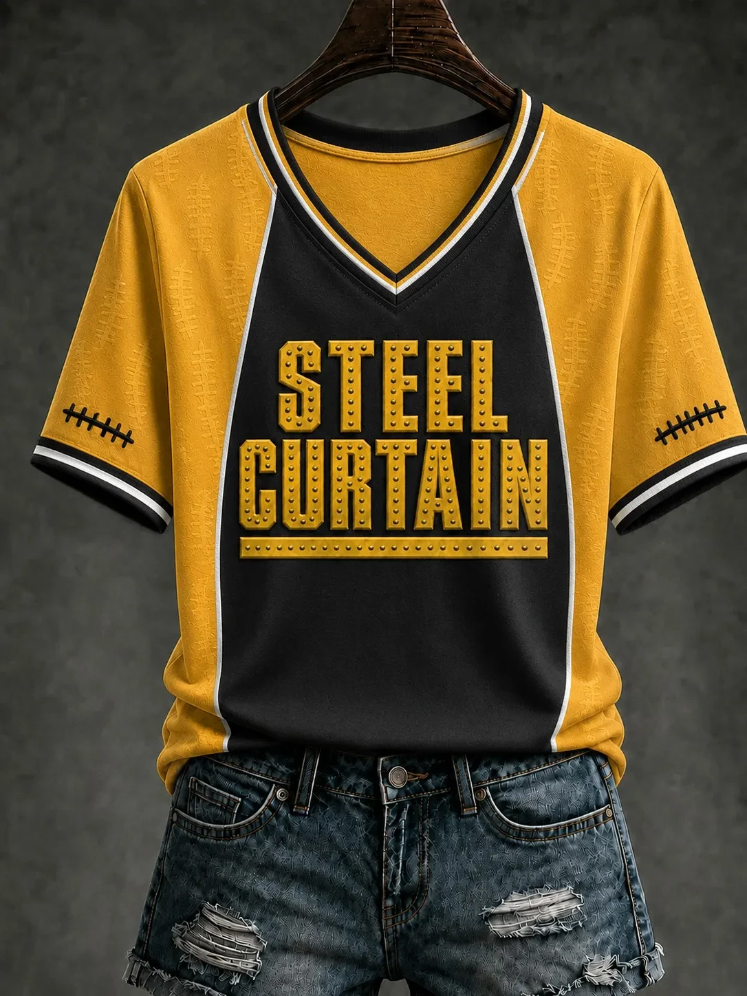 Pittsburgh Steelers Merch Game Day Steel Curtain V-Neck T-Shirt Pittsburgh Football Fan Gifts