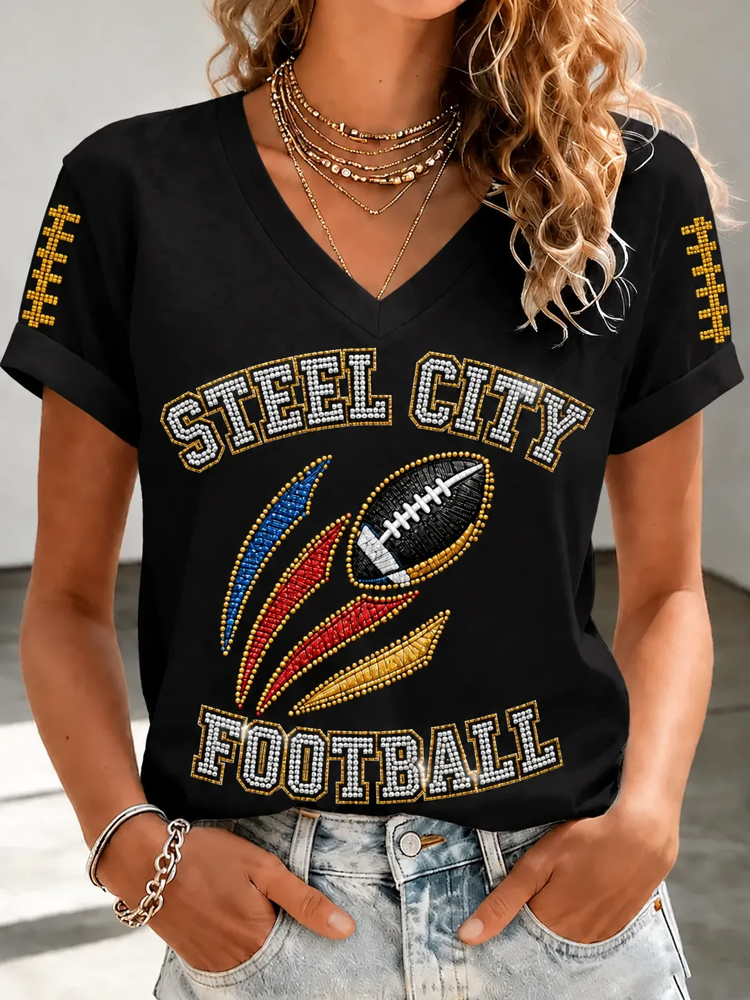 Pittsburgh Steelers Merch Game Day V-Neck T-Shirt Pittsburgh Tailgate Outfit Football Fan Gift Pittsburgh Steelers Merch Game Day V-Neck T-Shirt Pittsburgh Tailgate Outfit Football Fan Gift