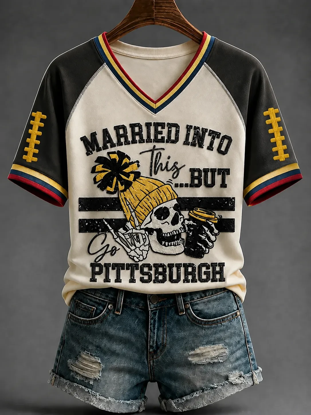Pittsburgh Steelers Merch Married Into This But Go Pittsburgh V-Neck Shirt Game Day Outfit