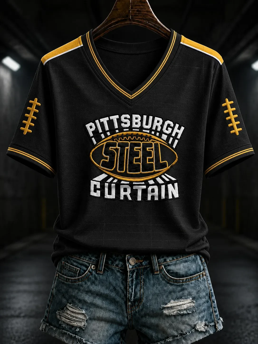 Pittsburgh Steelers Merch Pittsburgh Football Steel Curtain V-Neck T-Shirt Fan Gifts