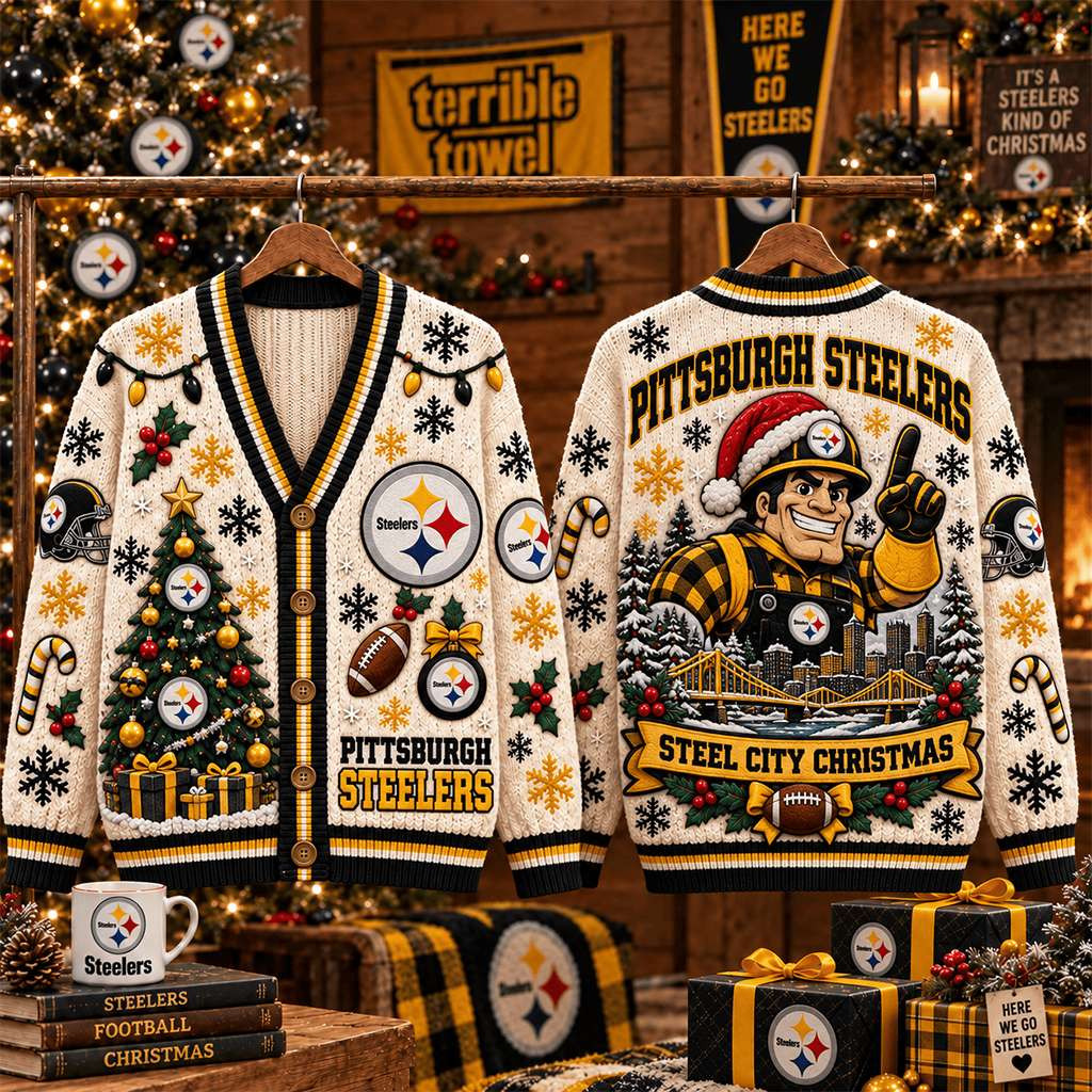 Pittsburgh Steelers Merch Steel City Christmas Cardigan Football Game Day Attire Fan Gifts