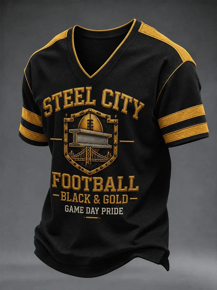 Pittsburgh Steelers Merch Steel City Football V-Neck T-Shirt Game Day Pride Apparel Fan Gifts