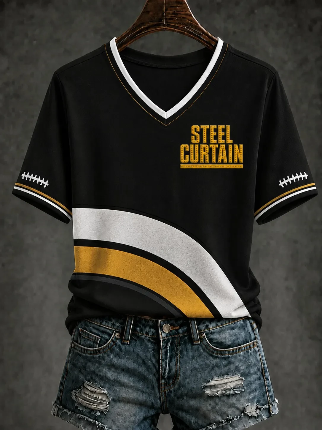 Pittsburgh Steelers Merch Steel Curtain V-Neck T-Shirt Game Day Apparel Pittsburgh Fan Gifts