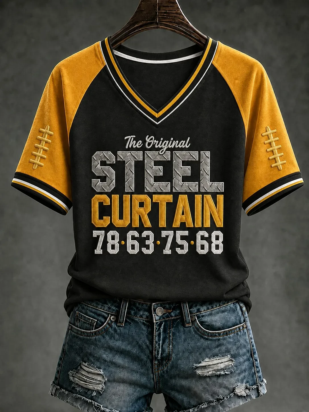 Pittsburgh Steelers Merch Steel Curtain V-Neck T-Shirt Game Day Clothing Steelers Fan Gift Pittsburgh Steelers Merch Steel Curtain V-Neck T-Shirt Game Day Clothing Steelers Fan Gift