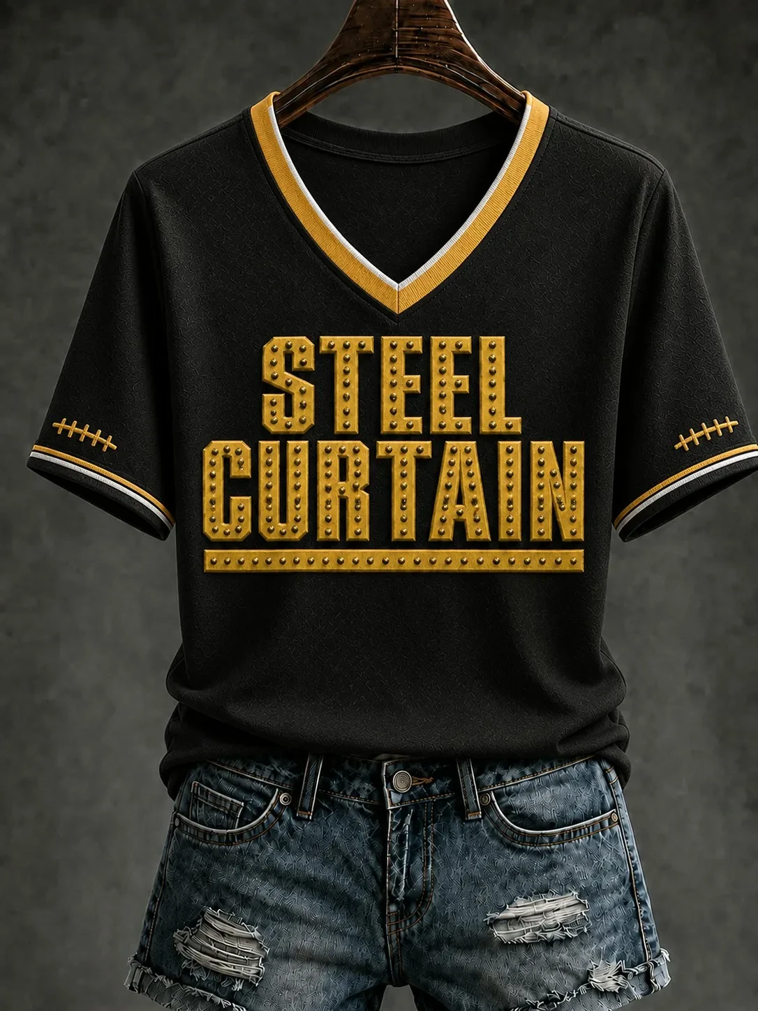 Pittsburgh Steelers Merch Steel Curtain V-Neck T-Shirt Game Day Pittsburgh Football Apparel