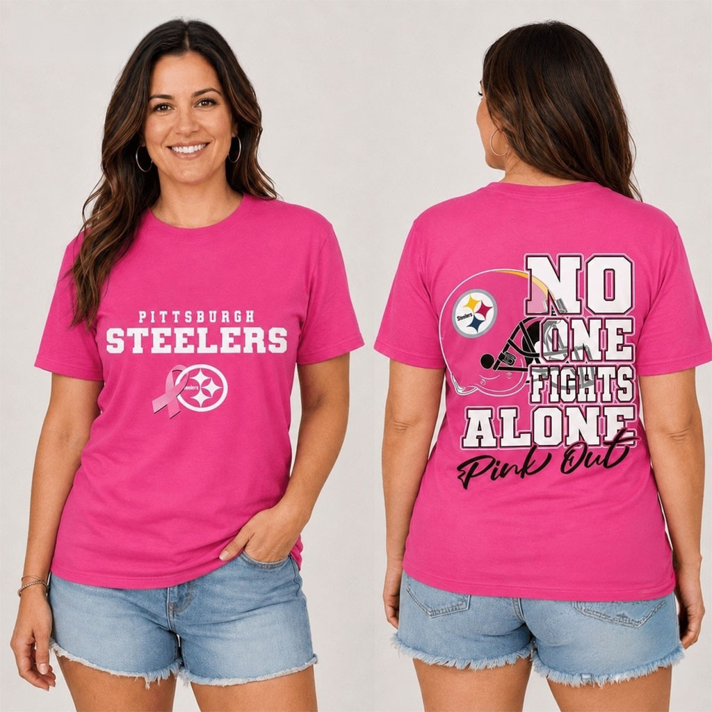 Pittsburgh Steelers No One Fight Alone Pink Out T-Shirt Steelers Merch Football Fan Gift Pittsburgh Steelers No One Fight Alone Pink Out T-Shirt Steelers Merch Football Fan Gift