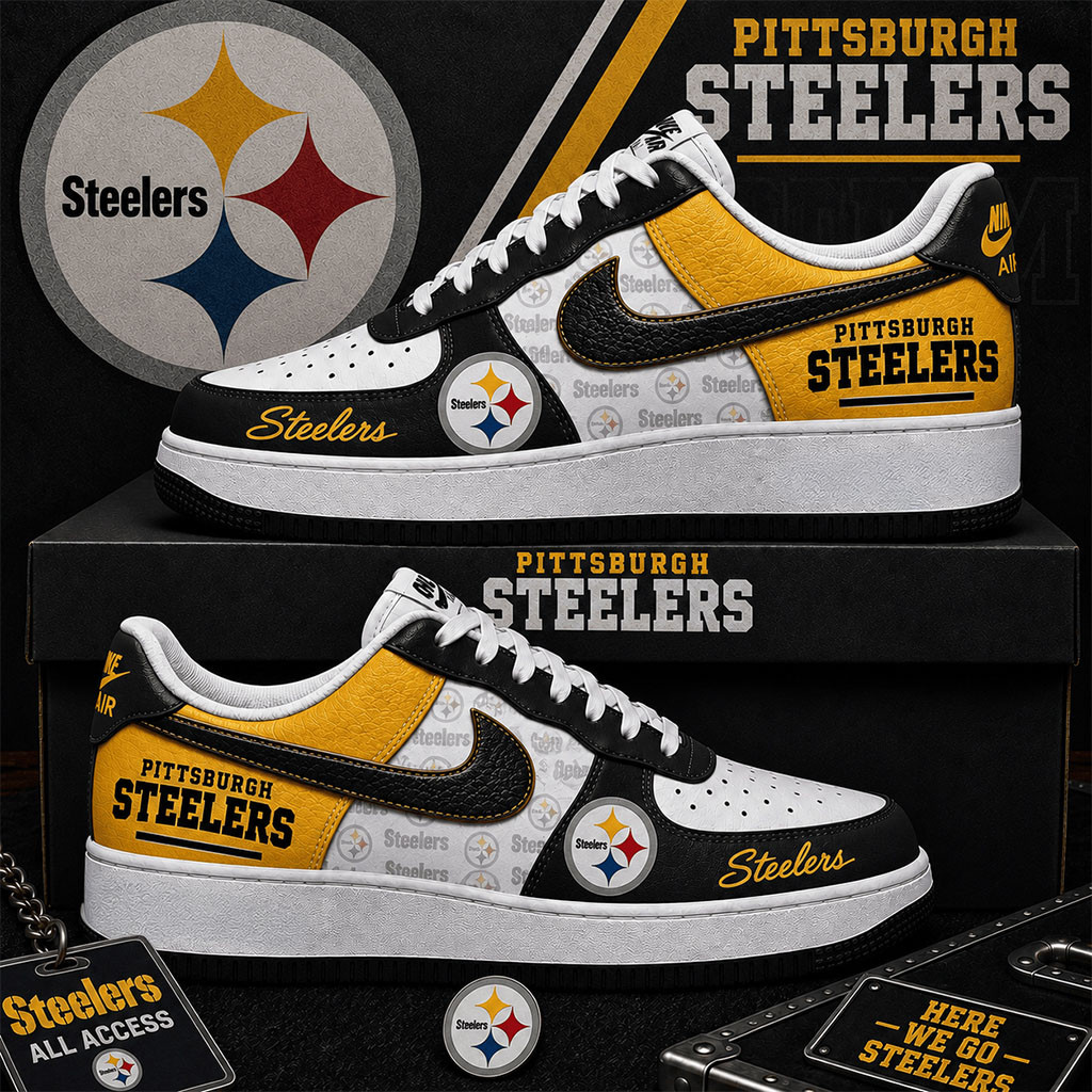 Pittsburgh Steelers Sneakers Here We Go Shoes Pittsburgh Steelers Merch Cool Football Gifts