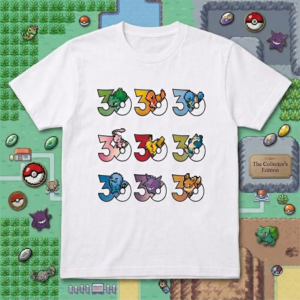 Pokemon 30th Anniversary Pixel Sprites Graphic T-Shirt Pokemon Merch Birthday Ideas For BFF