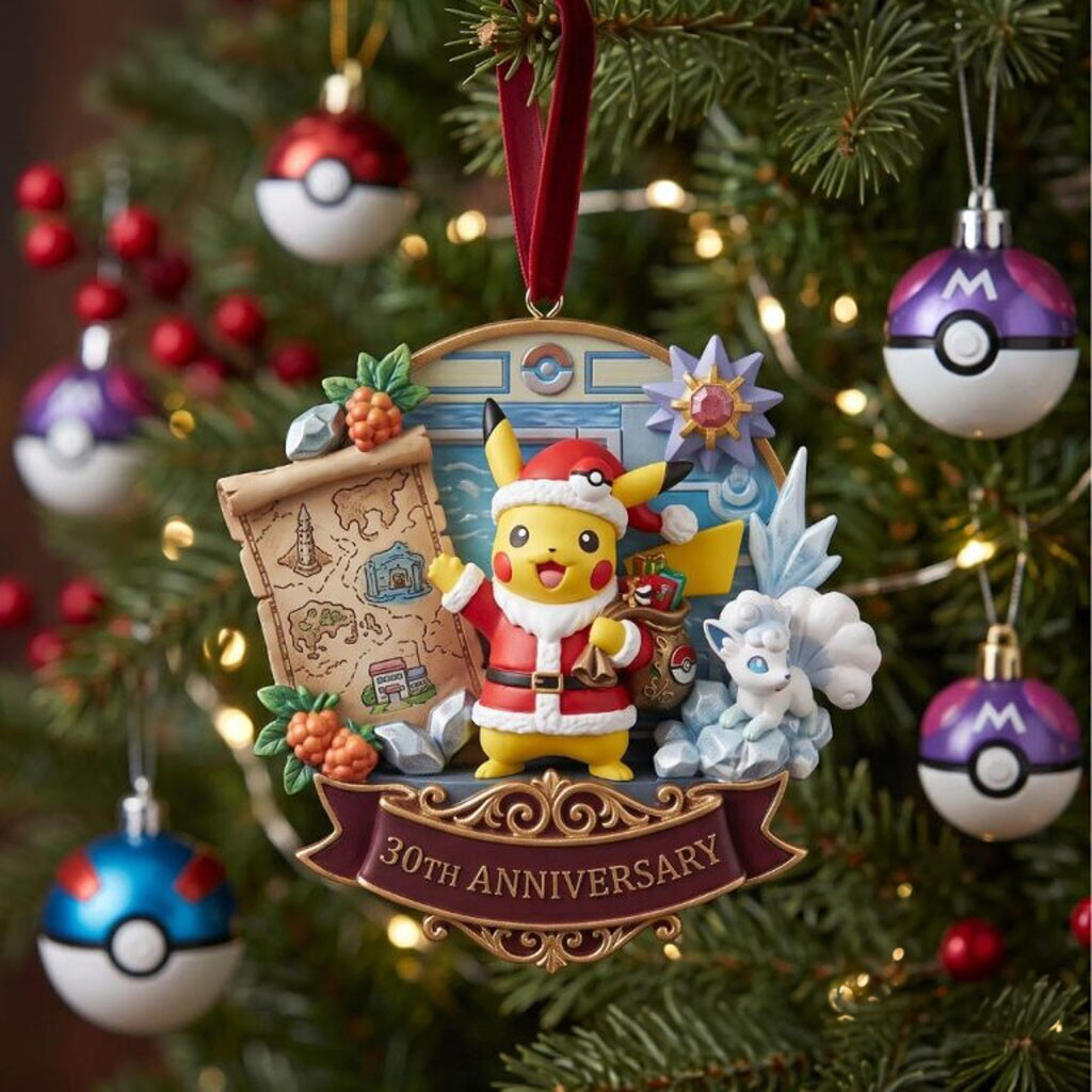 Pokemon 30th Anniversary Santa Pikachu Christmas Ornament Pokemon Merch Xmas Tree Decor