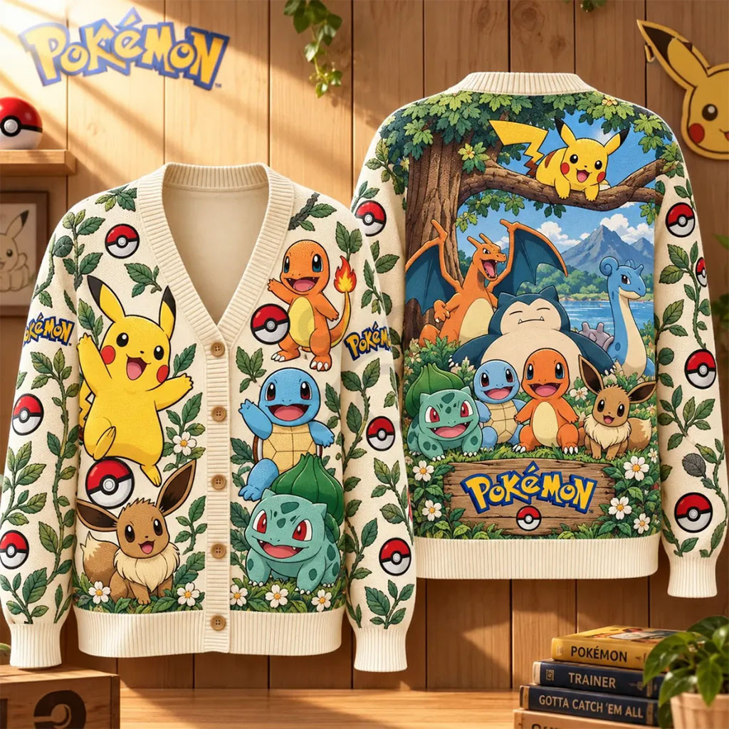 Pokemon Character Garden Pattern Cardigan Pokemon Merch Autumn Gifts For Her