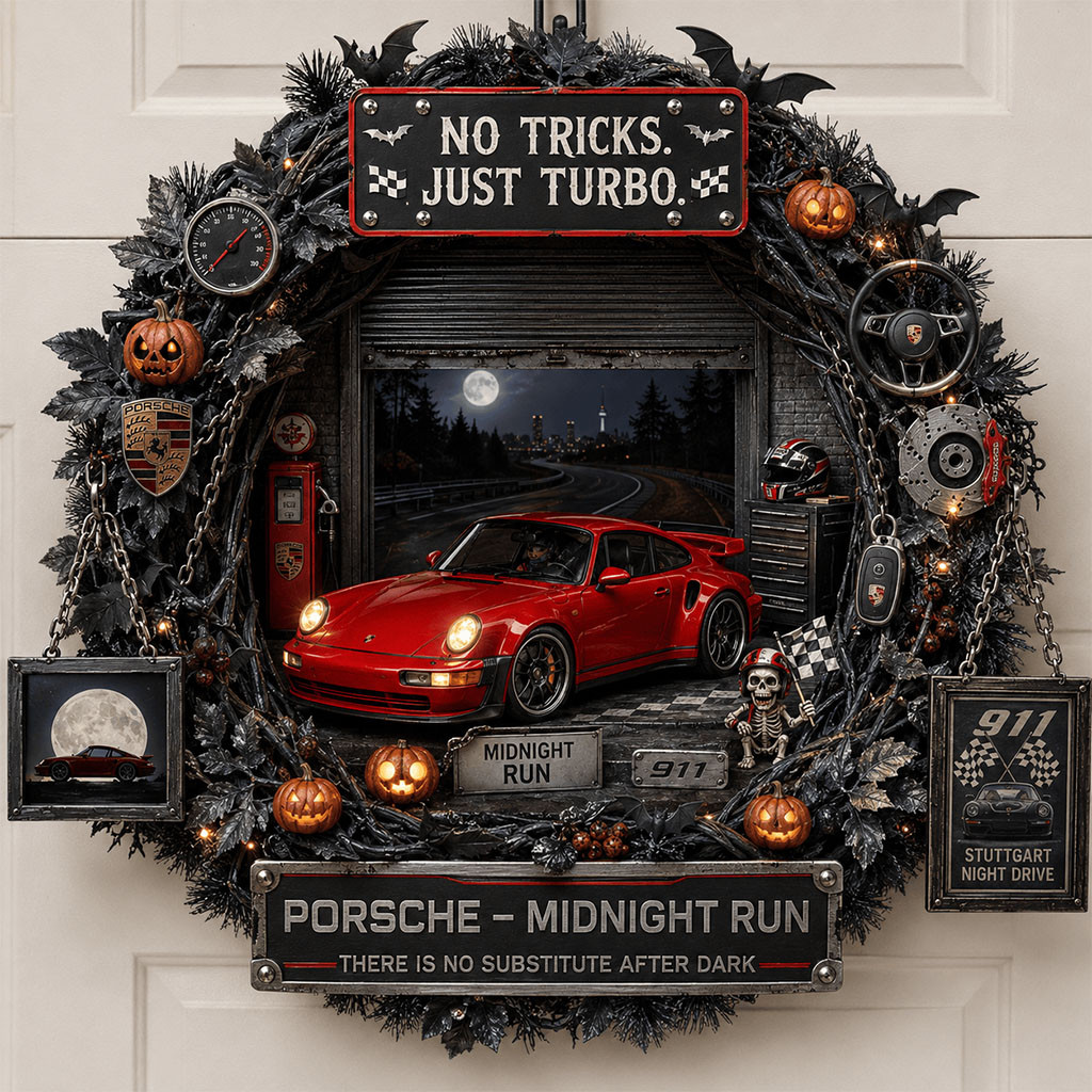 Porsche Midnight Run Halloween Door Sign No Tricks Just Turbo Wreath Car Lover Home Decor