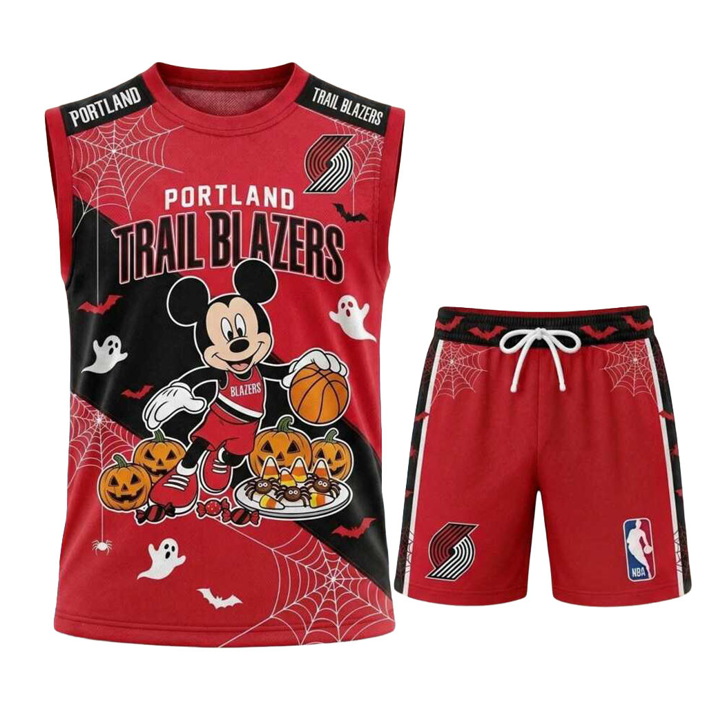 Portland Trail Blazers Mickey Mouse Halloween Basketball Muscle Tank And Shorts Blazers Merch