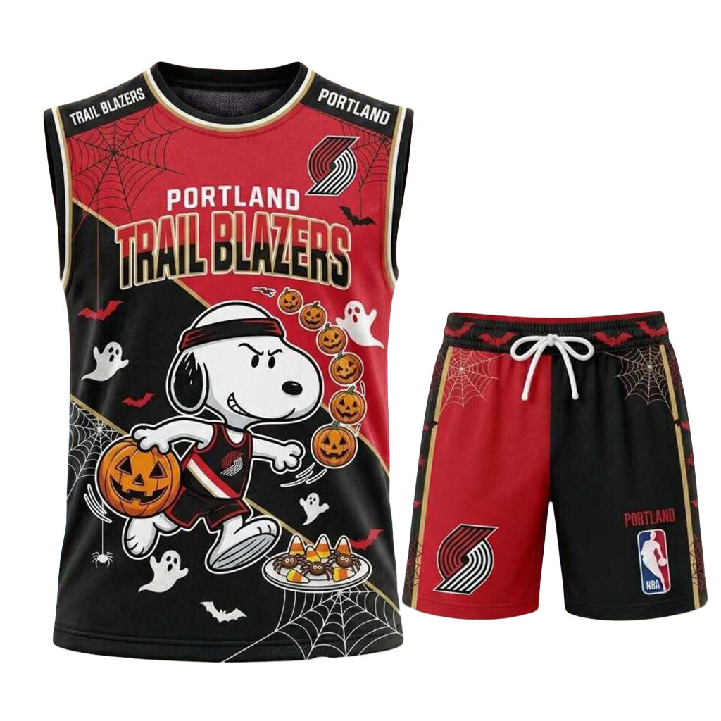 Portland Trail Blazers Snoopy Halloween Basketball Muscle Tank And Shorts Blazers Merch Men