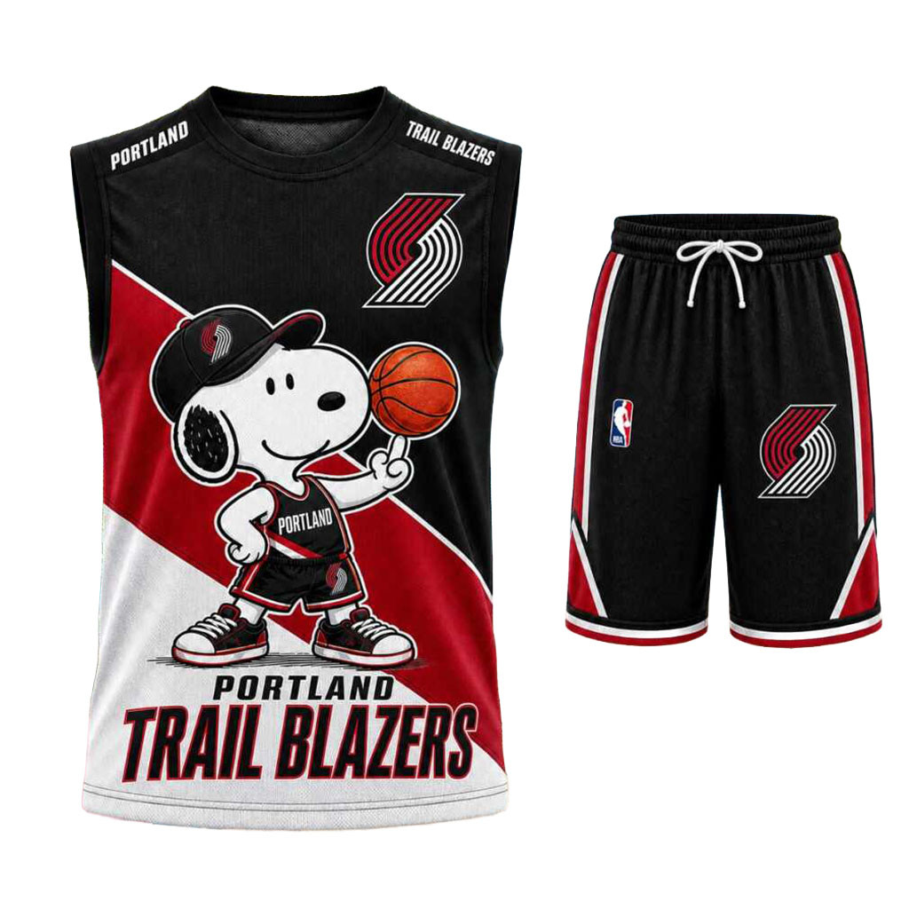Portland Trail Blazers Snoopy Mascot Tank Top And Shorts Set Portland Trail Blazers Merch