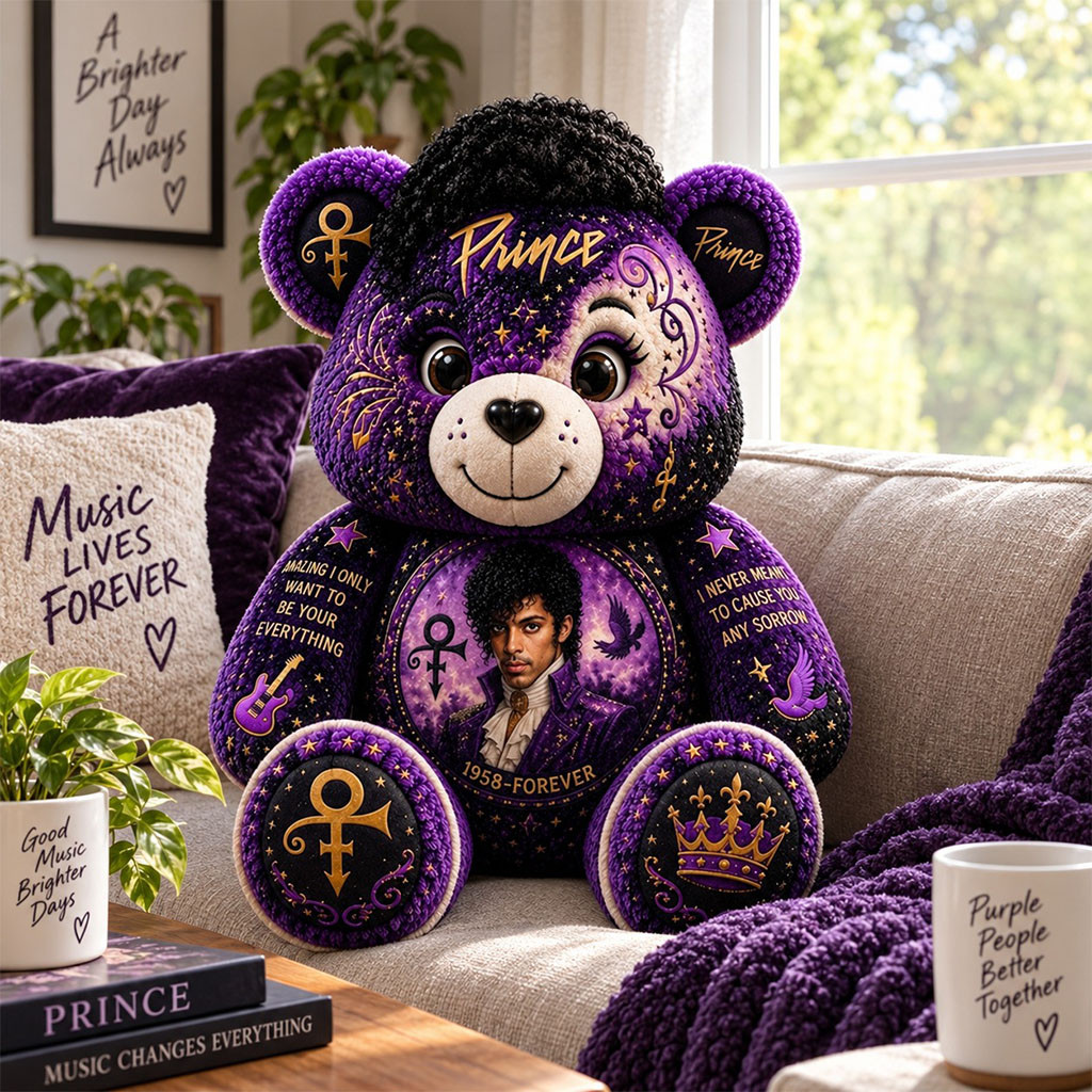 Prince Rogers Music Lives Forever Bear Pillow Prince Merch Memorial Gifts For Music Fans
