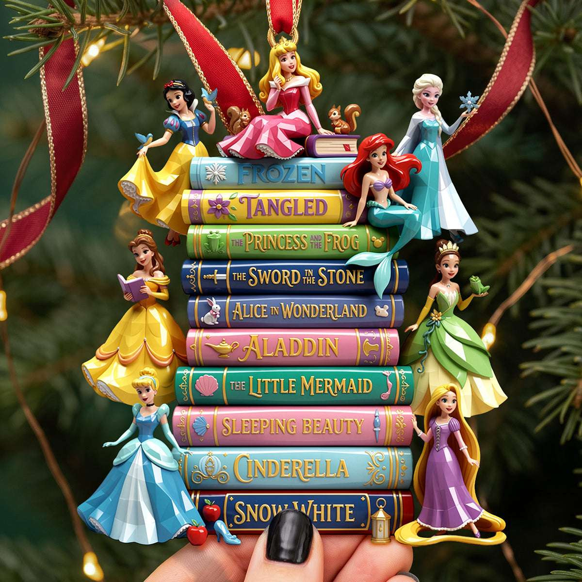 Princess Storybook Christmas Acrylic Ornament Fairytale Princess Books Holiday Tree Decoration