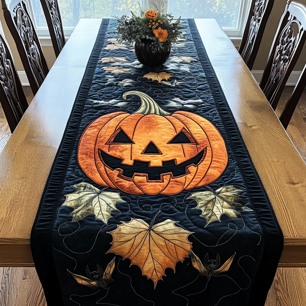 Pumpkin Bliss Quilted Table Runner Dinner Table Runner Birthday Halloween Gifts