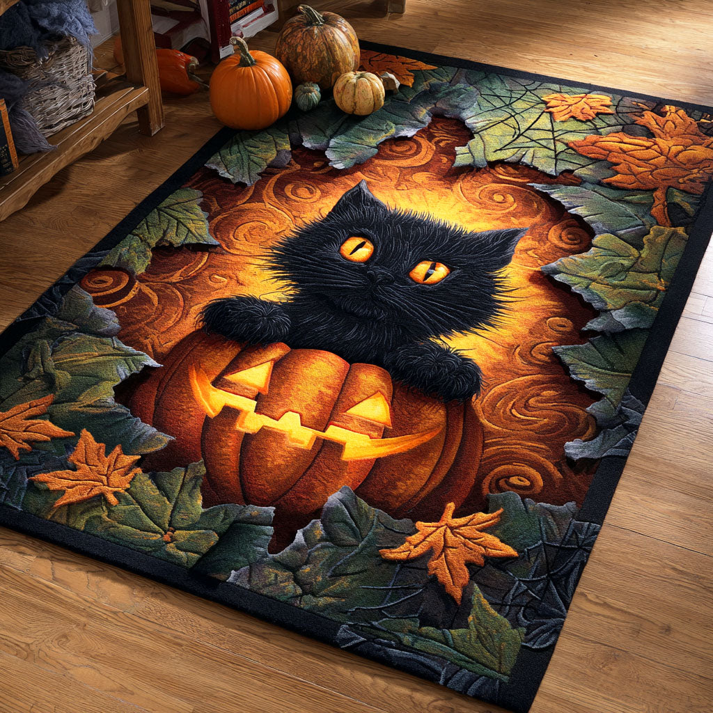 Pumpkin Cat Glow Area Rug Halloween Room Decor Halloween Presents