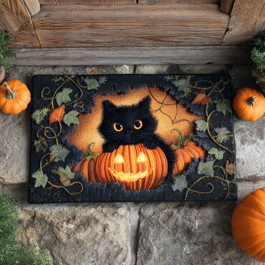 Pumpkin Cat Glow Doormat Halloween Cat Doormat Fall Front Porch Ideas New Home Gifts