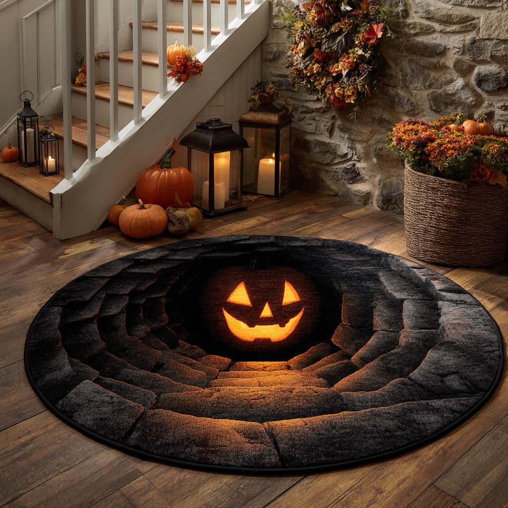 Pumpkin Cavern Quilted Round Mat At Home Halloween Decor New Home Gift Idea