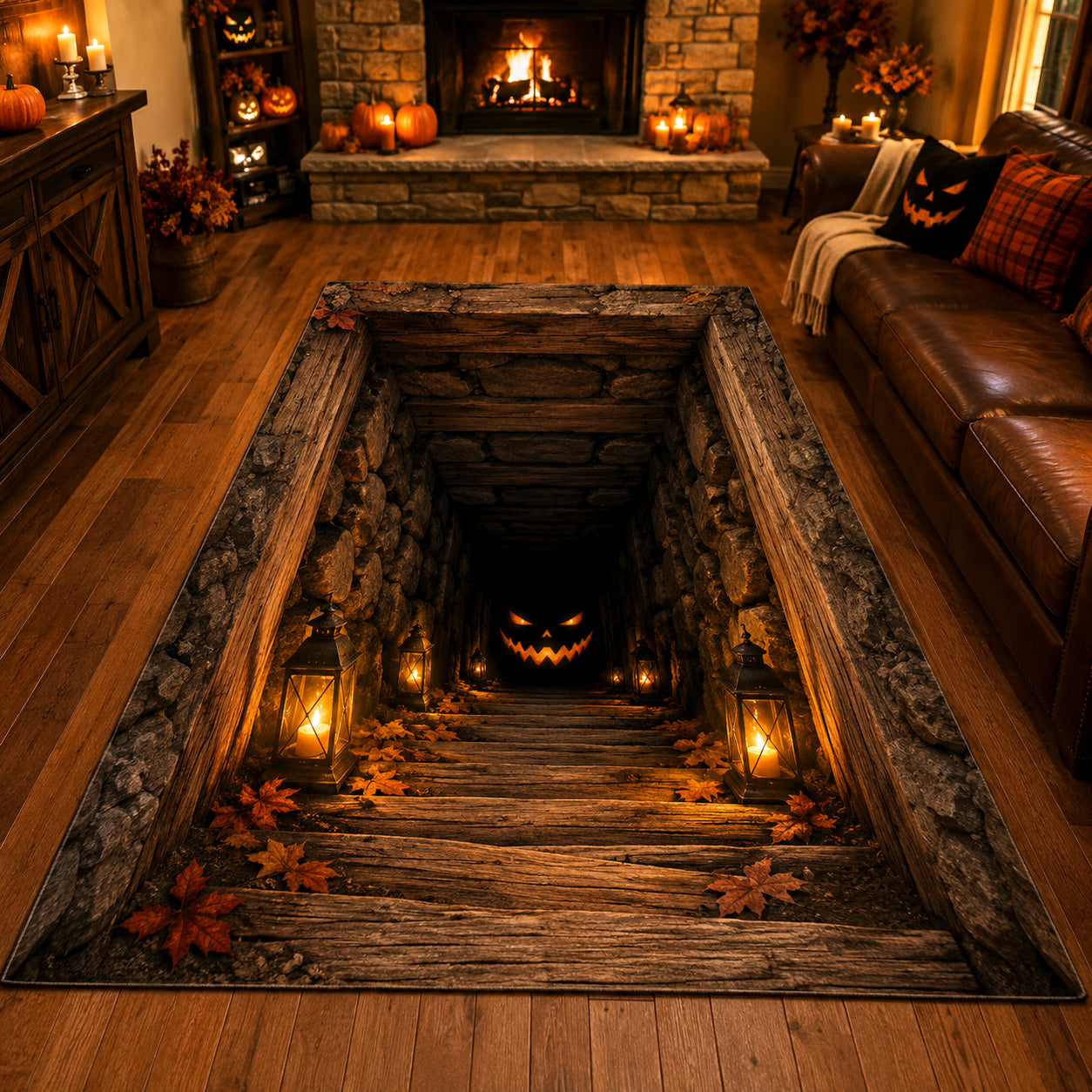 Pumpkin Cellar Area Rug Large Room Rugs Family Halloween Gifts