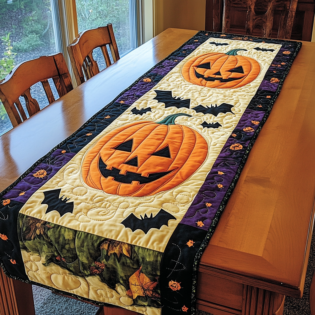 Pumpkin Charm Quilted Table Runner Dining Room Runner Cute Halloween Presents