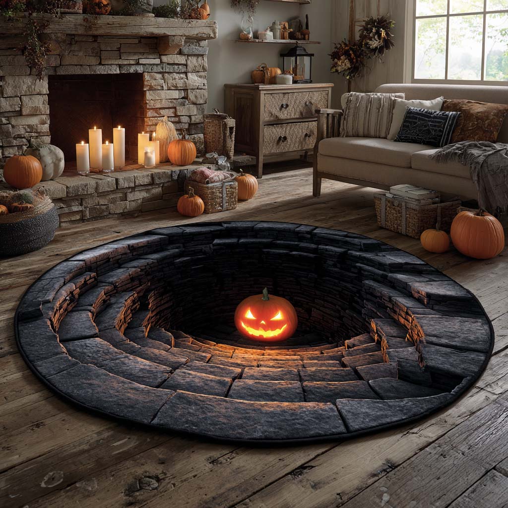 Pumpkin Depths Quilted Round Mat Creepy Home Decor Gifts For New Homeowners Pumpkin Depths Quilted Round Mat Creepy Home Decor Gifts For New Homeowners