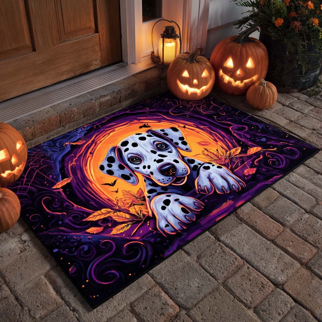 Pumpkin Glow Dalmatian Doormat Halloween Floor Mat Halloween Gifts For Dog Lover