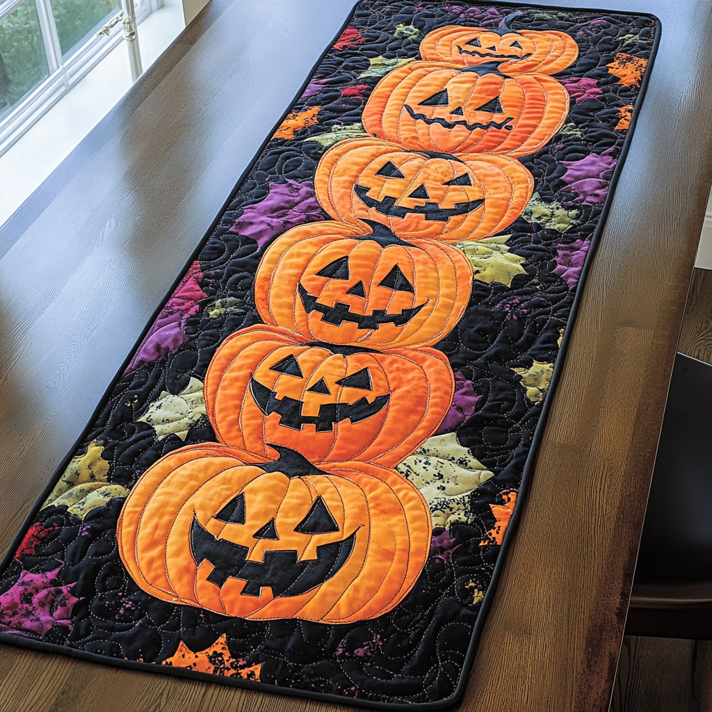 Pumpkin Glow Quilted Table Runner Dining Room Table Toppers Good Halloween Presents