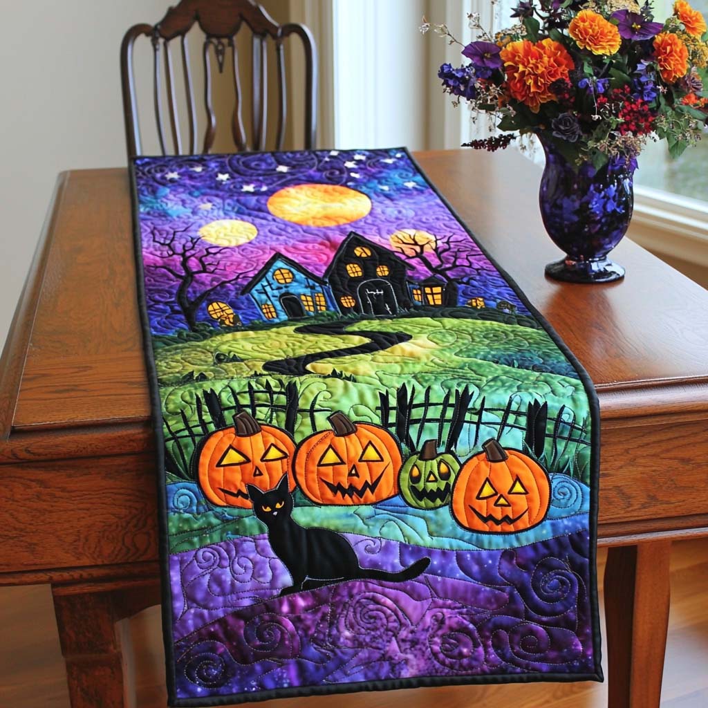 Pumpkin Glow Quilted Table Runner Table Runner For Dining Table Gifts For Halloween