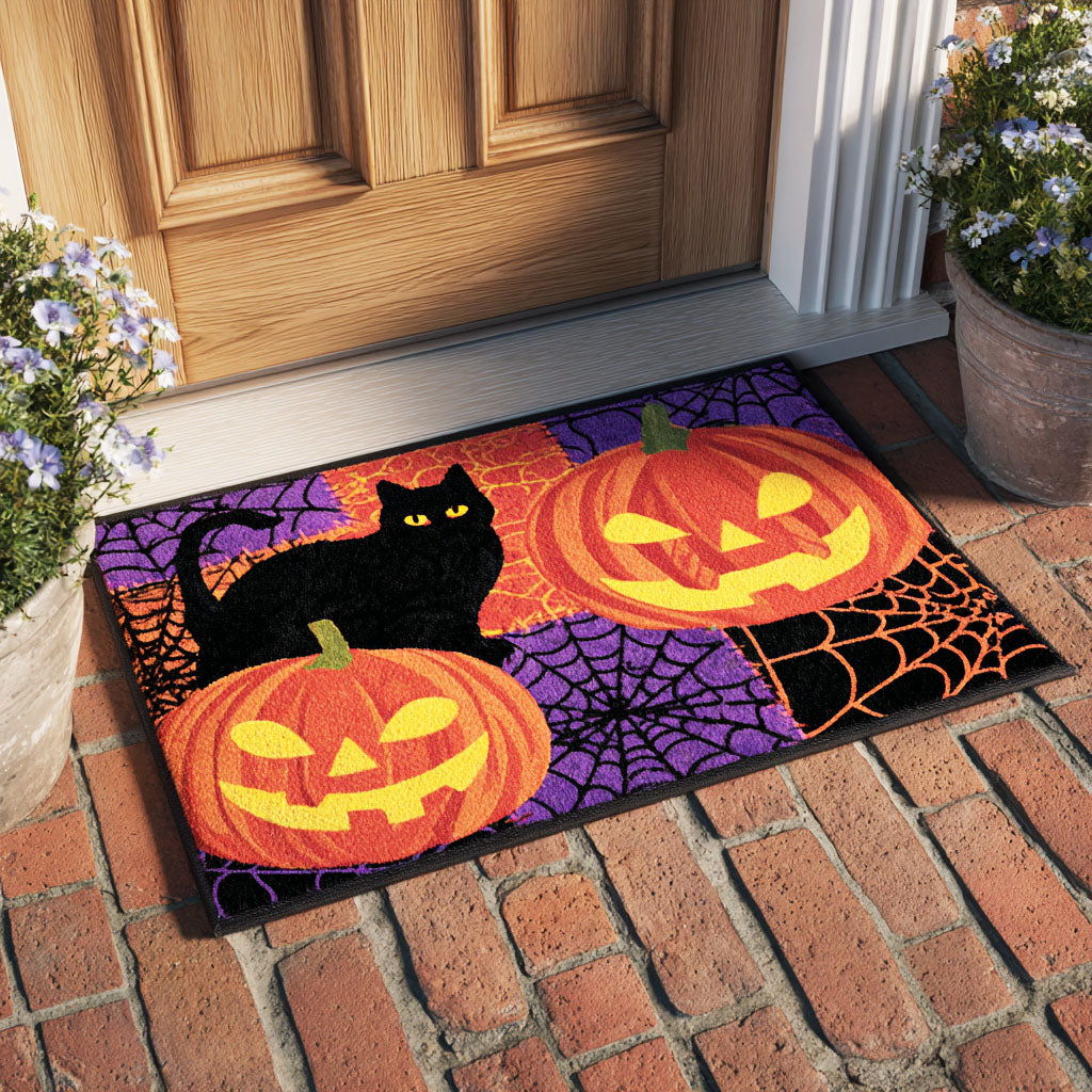 Pumpkin Guardian Doormat Hey Boo Welcome Mat Best Halloween Presents For Cat Lovers