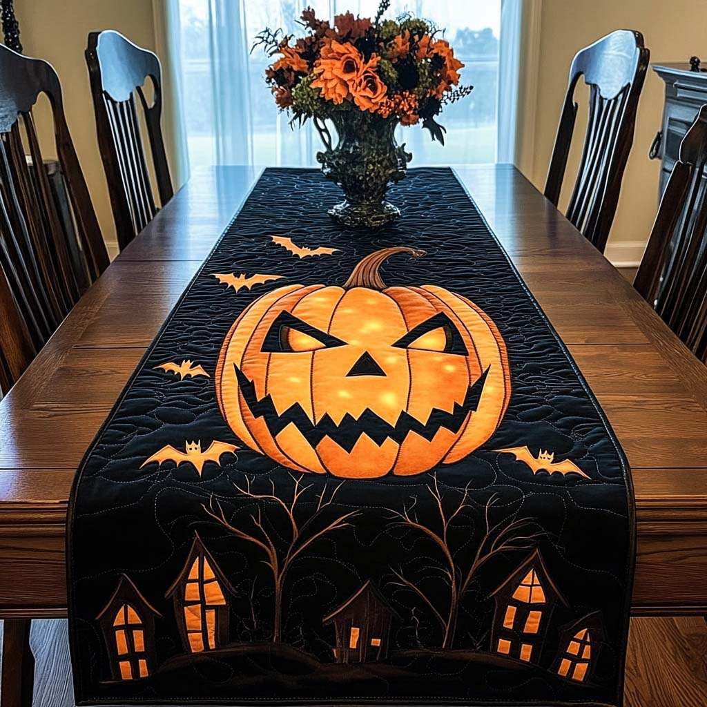 Pumpkin Harvest Quilted Table Runner Dinner Table Runner Spooky Gifts For Her